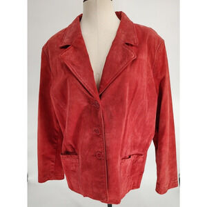 Studio Woman JPR Red Suede Leather Basic Jacket Size 22 Patch Pockets Full Lined